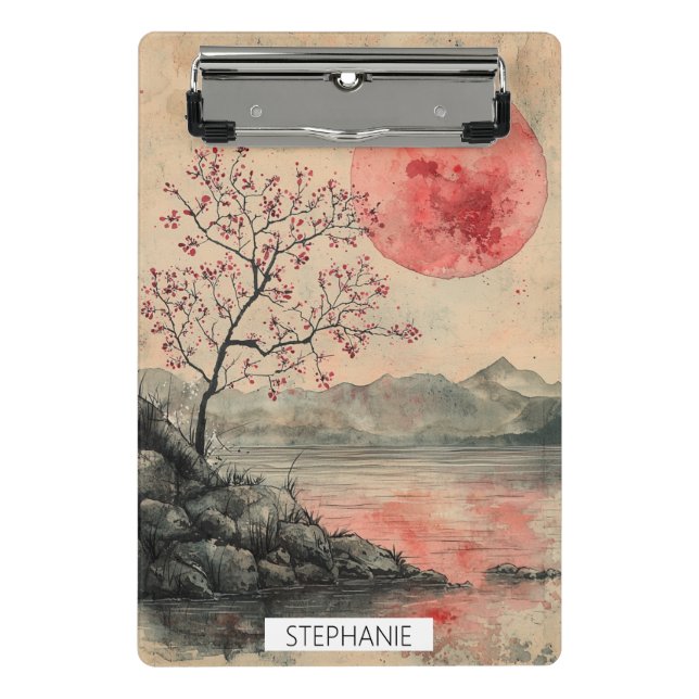 Crimson Moon Lakeside Ink Wash Mini Clipboard (Front)