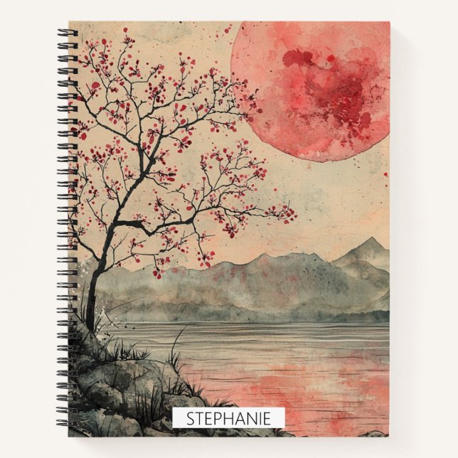 Crimson Moon Lakeside Ink Wash Notebook (Front)