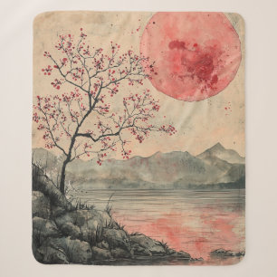 Crimson Moon Lakeside Ink Wash Sherpa Blanket