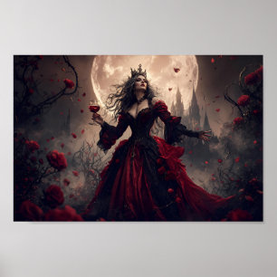 Crimson Moonlit Gothic Queen Art Poster