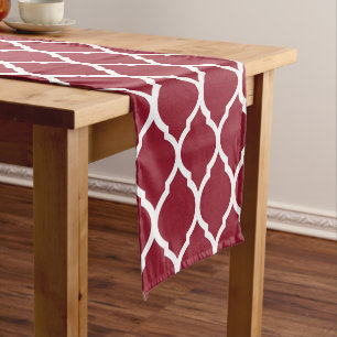 Crimson Moroccan Quatrefoil Short Table Runner