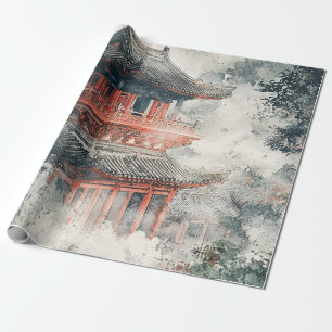 Crimson Mountain Pagoda Ink Wash (1) Wrapping Paper