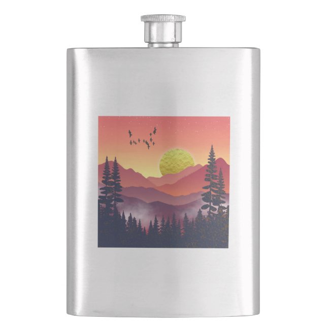 Crimson Mountains Landscape Hip Flask (Front)