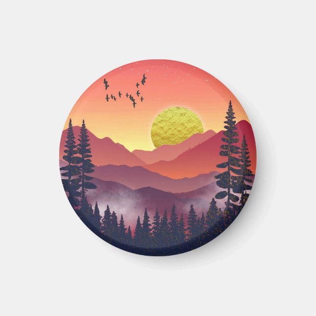 Crimson Mountains Landscape Magnet (Front)