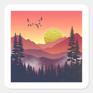 Crimson Mountains Landscape Square Sticker