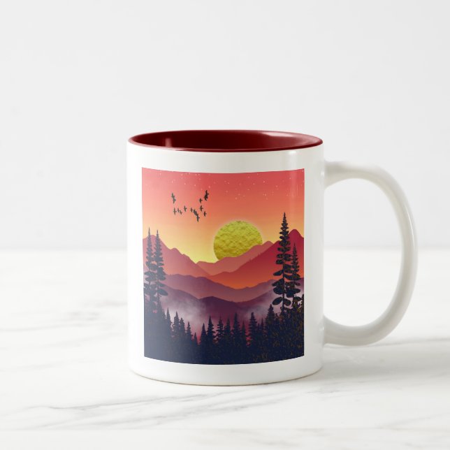 Crimson Mountains Landscape Two-Tone Coffee Mug (Right)