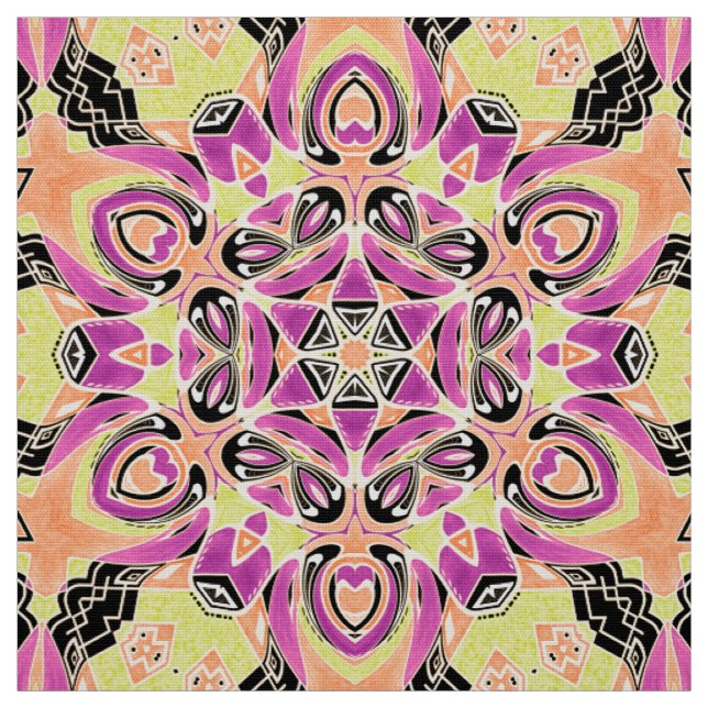 Crimson , multi-coloured mandala , mandala ,lime , fabric (Swatch)