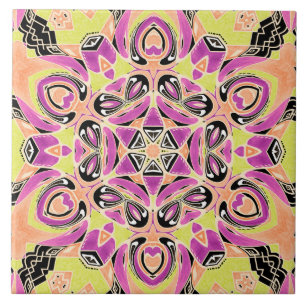 Crimson , multi-coloured mandala , mandala ,lime , tile
