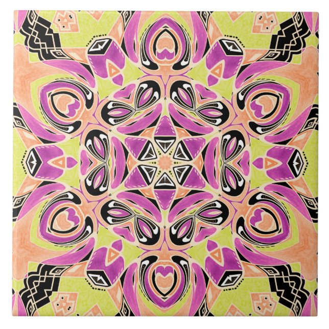 Crimson , multi-coloured mandala , mandala ,lime , tile (Front)