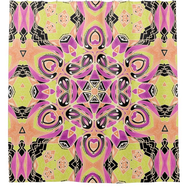 Crimson , multi-coloured mandala shower curtain (Front)
