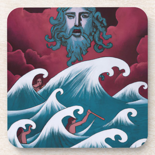 Crimson Neptune Oil Painting Coaster (Front)