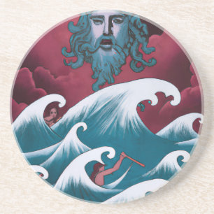 Crimson Neptune Oil Painting Coaster
