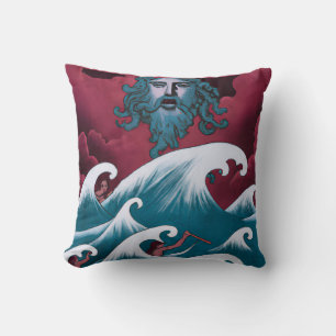 Crimson Neptune Oil Painting Cushion