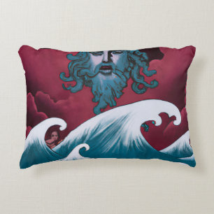 Crimson Neptune Oil Painting Decorative Cushion