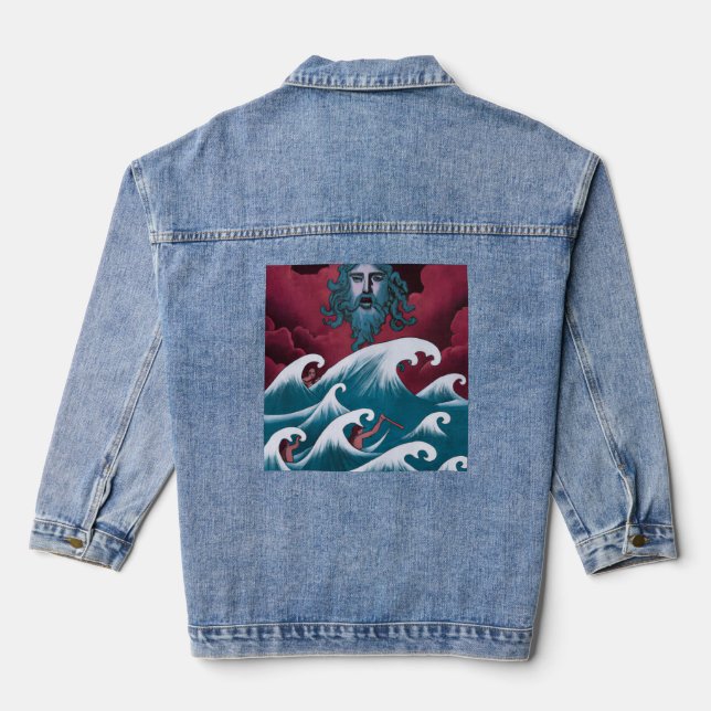 Crimson Neptune Oil Painting Denim Jacket (Back)