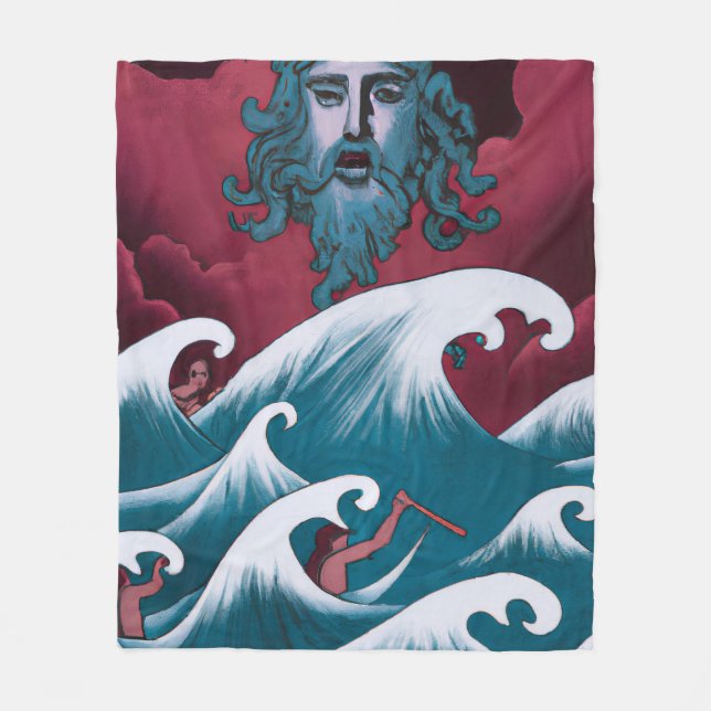 Crimson Neptune Oil Painting Fleece Blanket (Front)