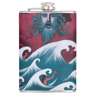 Crimson Neptune Oil Painting Hip Flask
