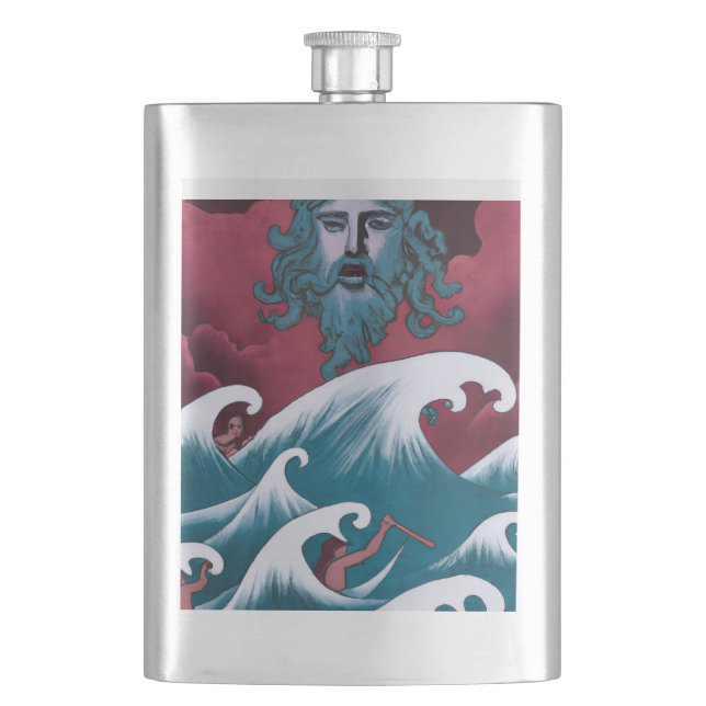 Crimson Neptune Oil Painting Hip Flask (Front)