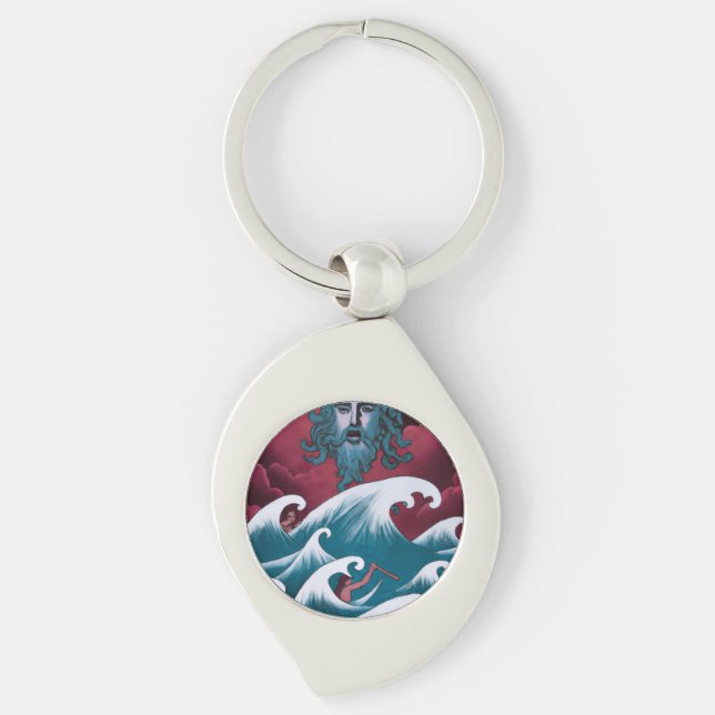 Crimson Neptune Oil Painting Key Ring (Front)