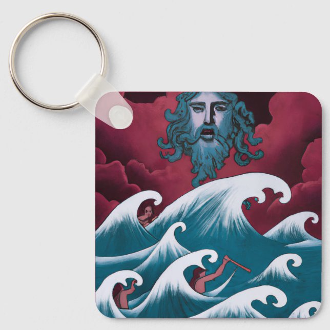 Crimson Neptune Oil Painting Key Ring (Front)
