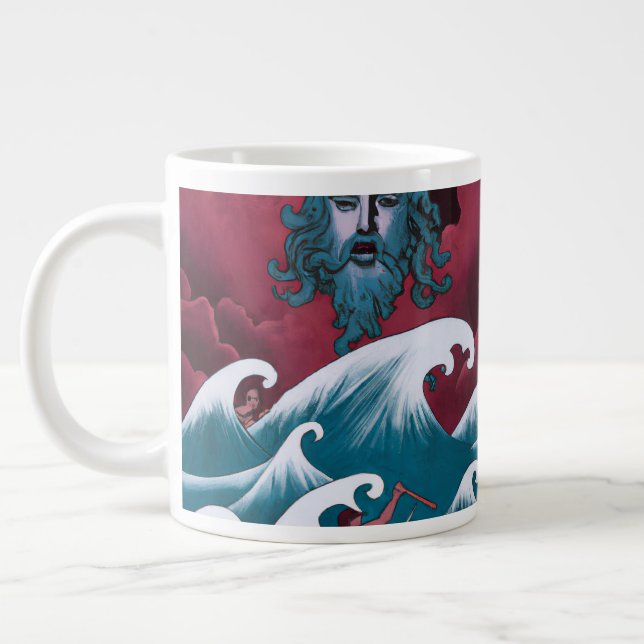 Crimson Neptune Oil Painting Large Coffee Mug (Left)