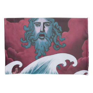 Crimson Neptune Oil Painting Pillowcase
