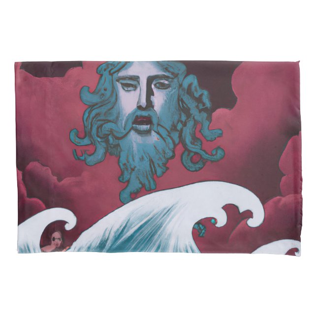 Crimson Neptune Oil Painting Pillowcase (Front)