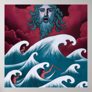 Crimson Neptune Oil Painting Poster