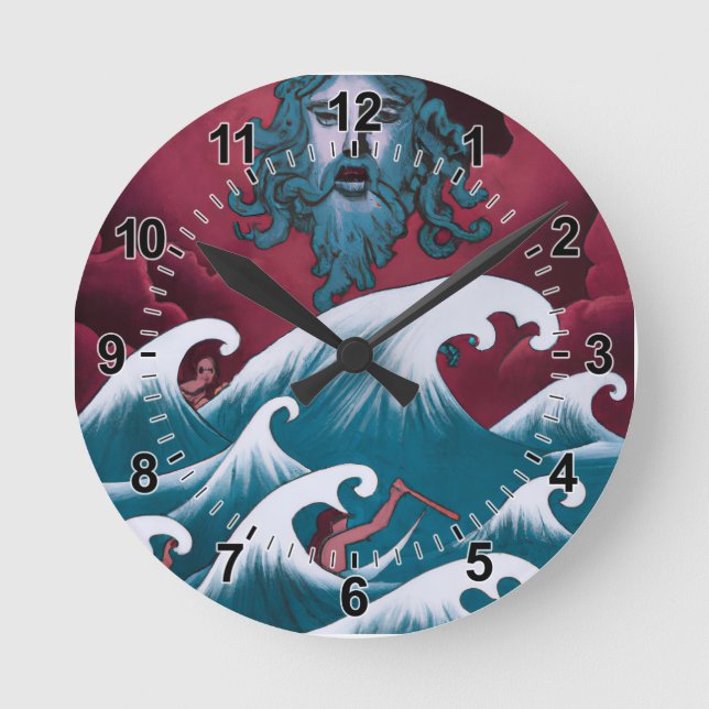 Crimson Neptune Oil Painting Round Clock (Front)