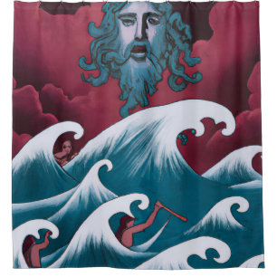 Crimson Neptune Oil Painting Shower Curtain