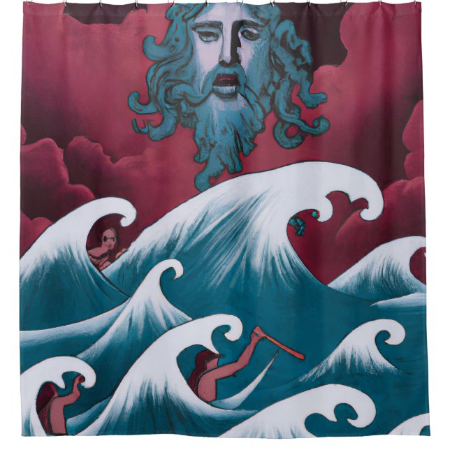 Crimson Neptune Oil Painting Shower Curtain (Front)
