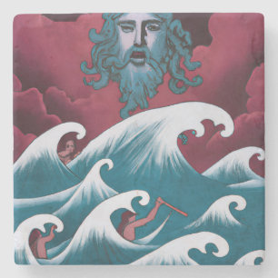 Crimson Neptune Oil Painting Stone Coaster