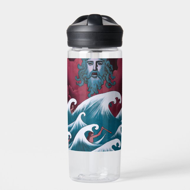 Crimson Neptune Oil Painting Water Bottle (Front)