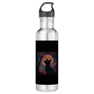 Crimson Night_ Black Cat with Sakura Bloom 710 Ml Water Bottle