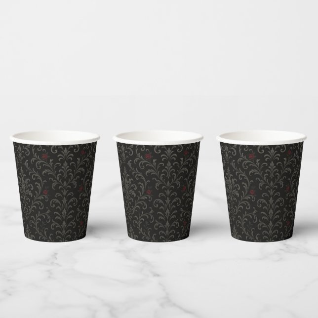 Crimson Nocturne Bloom Victorian  Paper Cups (Multi)