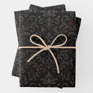 Crimson Nocturne Bloom Victorian Wrapping Paper Sheet