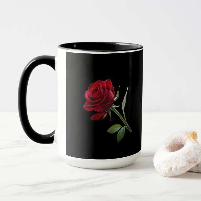 Crimson on Ebony: The Single Red Rose, Mug (With Donut)