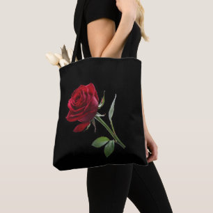 Crimson on Ebony: The Single Red Rose, Tote Bag