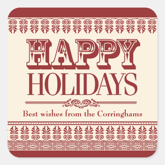 Crimson Ornate Borders Holiday Sticker (Front)