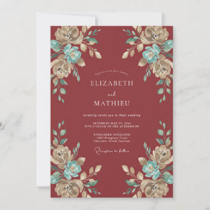 Crimson Ornate Fall Wedding Invitation