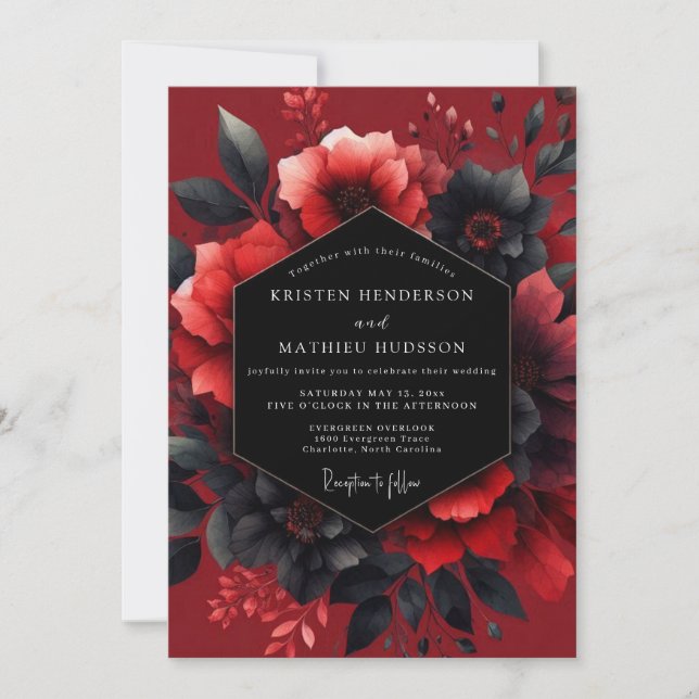Crimson Passionate Flora Wedding Invitation (Front)