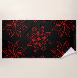 Crimson Pattern on Black Beach Towel