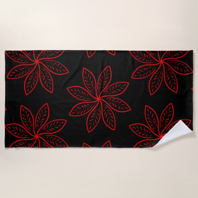 Crimson Pattern on Black  Beach Towel (Front)
