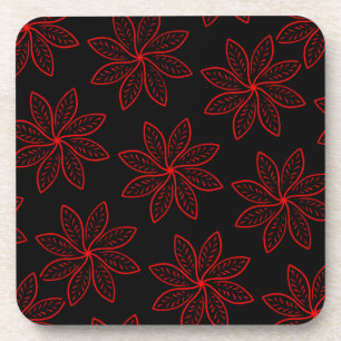Crimson Pattern on Black Coaster