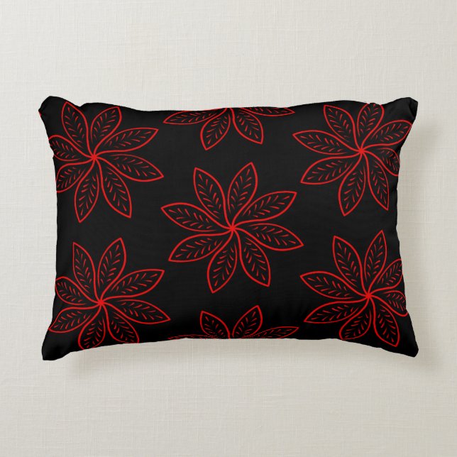 Crimson Pattern on Black  Decorative Cushion (Front)