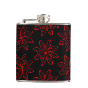 Crimson Pattern on Black Hip Flask