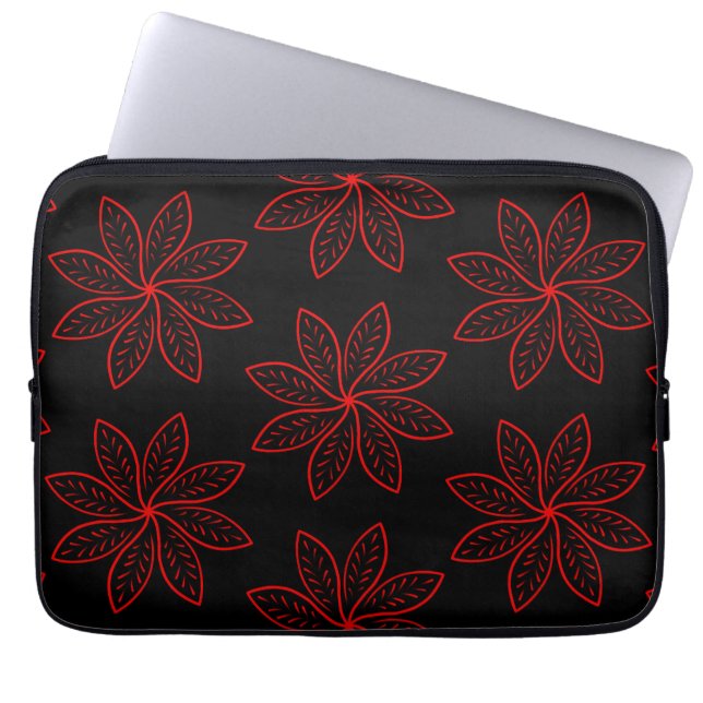 Crimson Pattern on Black  Laptop Sleeve (Front)