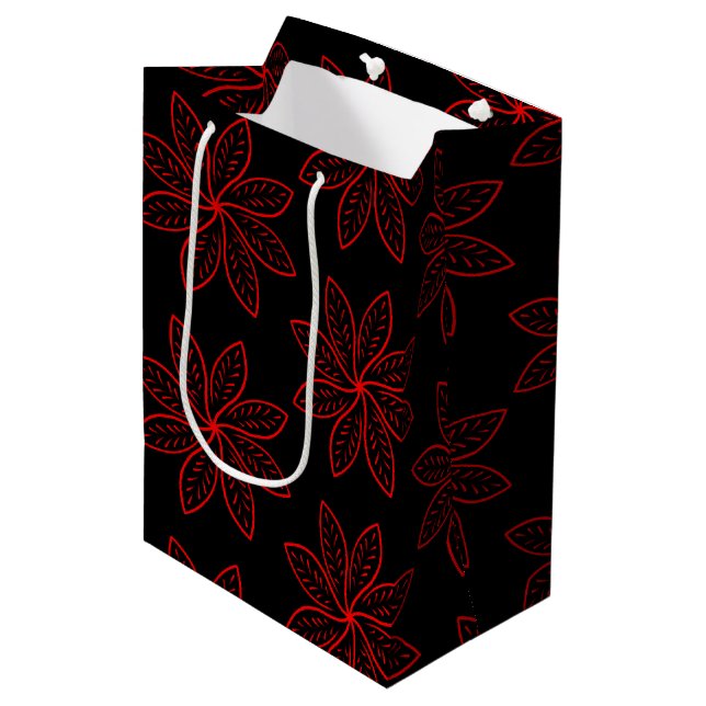 Crimson Pattern on Black  Medium Gift Bag (Front Angled)