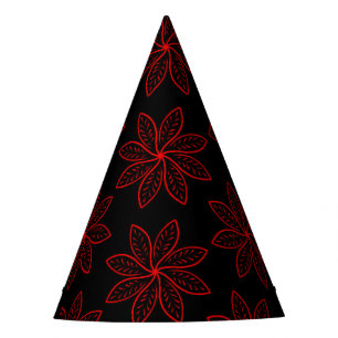 Crimson Pattern on Black Party Hat