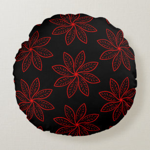 Crimson Pattern on Black Round Cushion